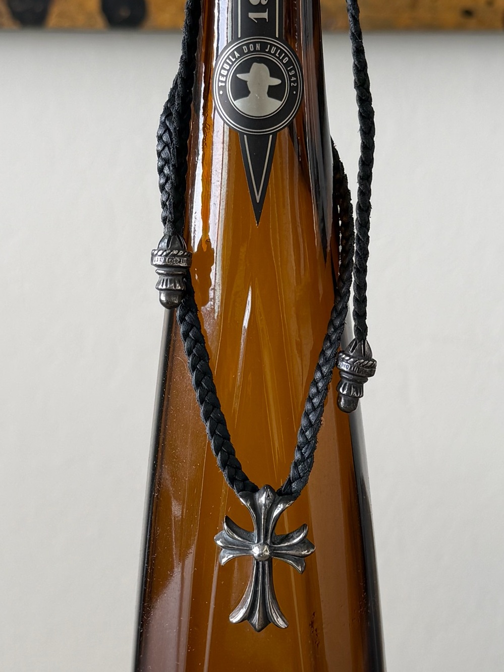 Authentic Chrome Hearts Sterling Silver Cross on Braided Black Cord